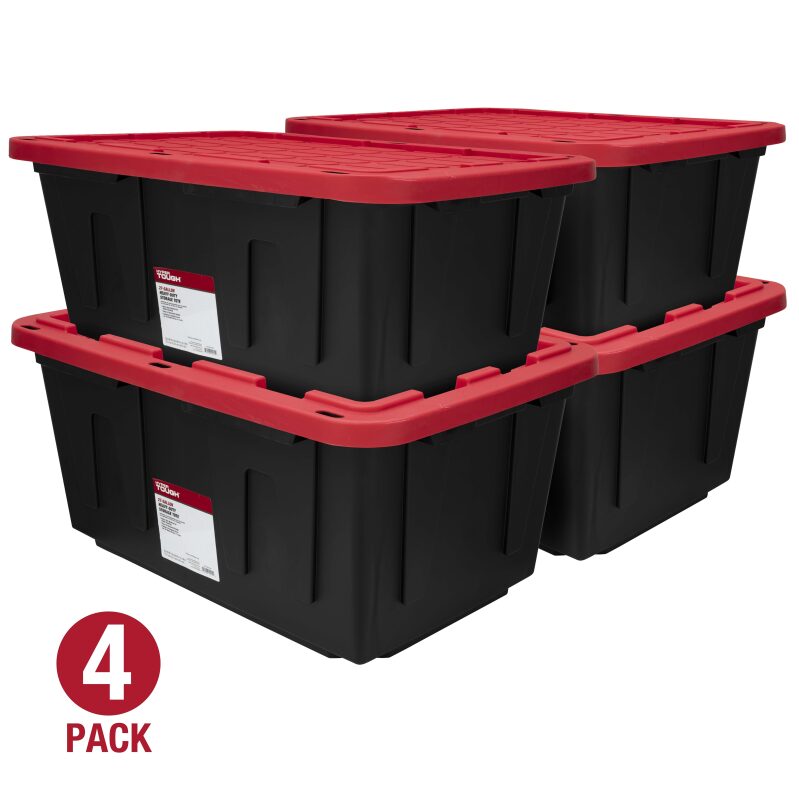 4pk Hyper Tough 27 Gallon Plastic Storage Container w/Snap-On Lid - Durable Storage