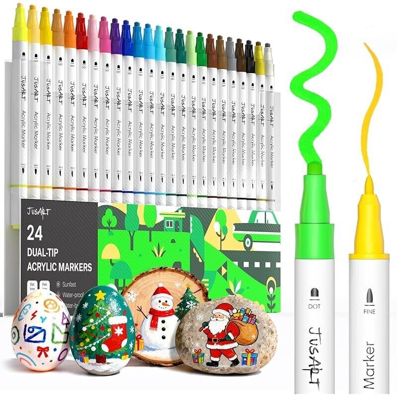 Versatile JusArt 24 Colors Acrylic Paint Markers for Creative Projects