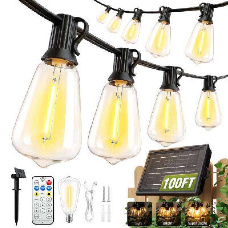 Skoiuc Outdoor Waterproof Solar String Lights - 100ft with Remote and Timer