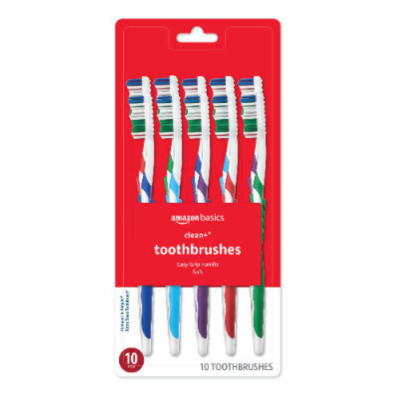 Amazon Basics Soft Bristle Toothbrushes, 10-Pack