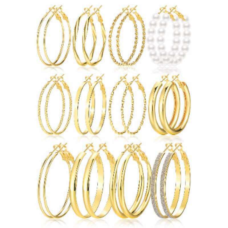 Affordable Gold Hoop Earrings - 12 Pairs Set