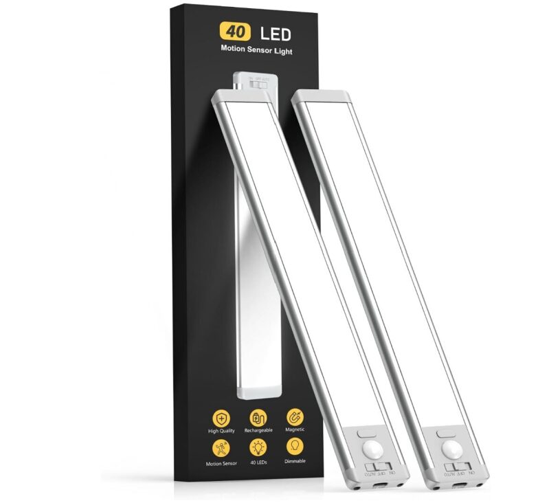 MCGOR 10-Inch Under Cabinet Motion Sensor Lights - Rechargeable, Dimmable, Magnetic Installation