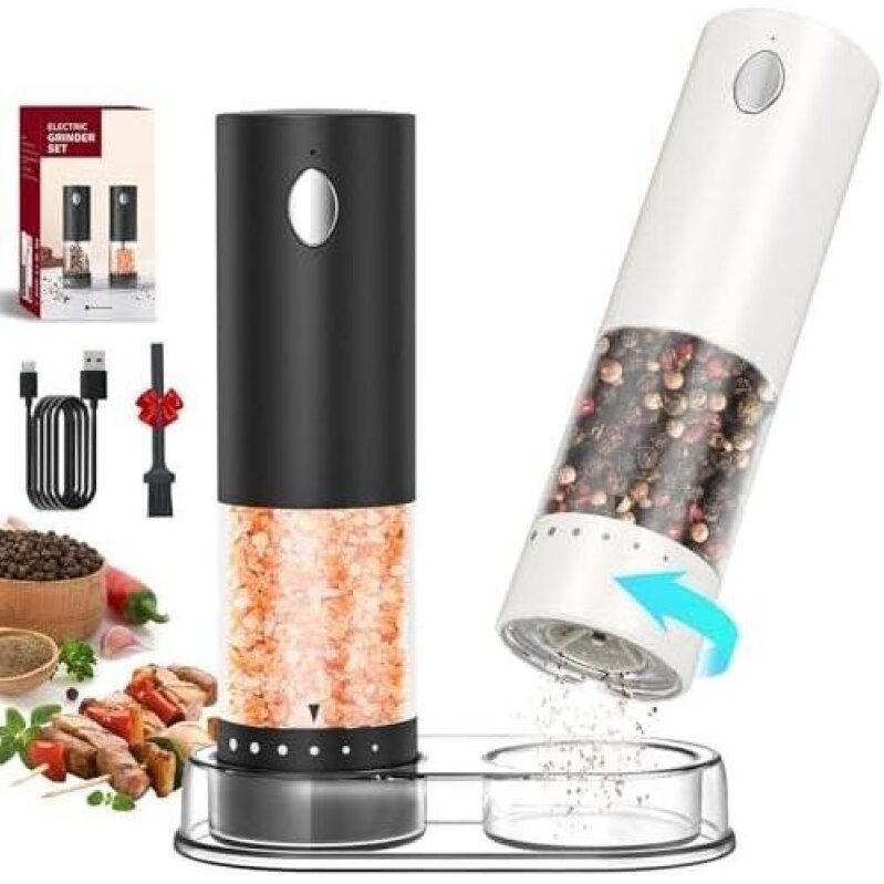 Electric Salt and Pepper Grinder Set - 60% Off, Adjustable 6-Speed