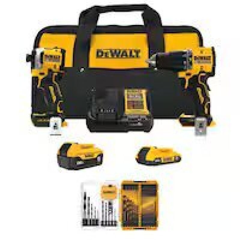 DeWalt Atomic 20V Max Cordless 2-Tool Combo Kit with 44pc Drill Bit Set