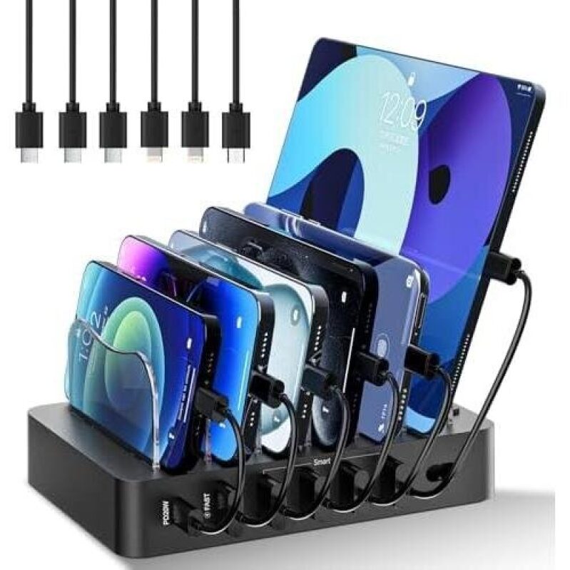 68W 6 Port/6 Cable Multi-Device Charging Station - 52% OFF