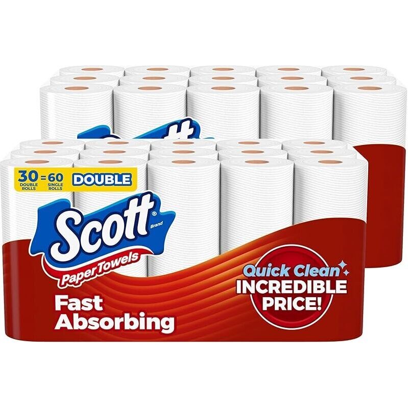 Scott Paper Towels - 30 Double Rolls (60 Regular Rolls) - Fast Absorbing