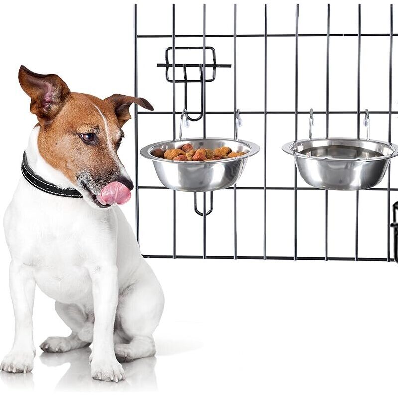 Hanging Dog Bowls Set of 2 - Stainless Steel, 8oz, Attachable, Durable, for Small Dogs