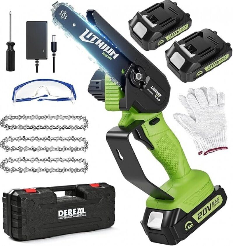 Efficient 6 Inch Cordless Chainsaw with 2 Batteries - Ideal for Home Gardening