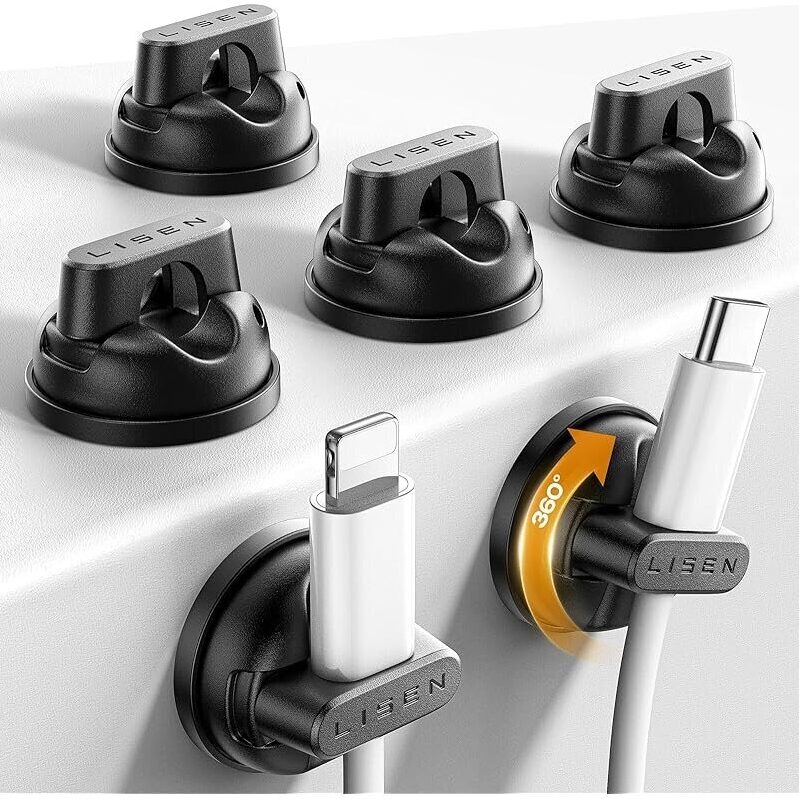 6-pk Magnetic Rotatable Charging Cord Holders with Strong Adhesive