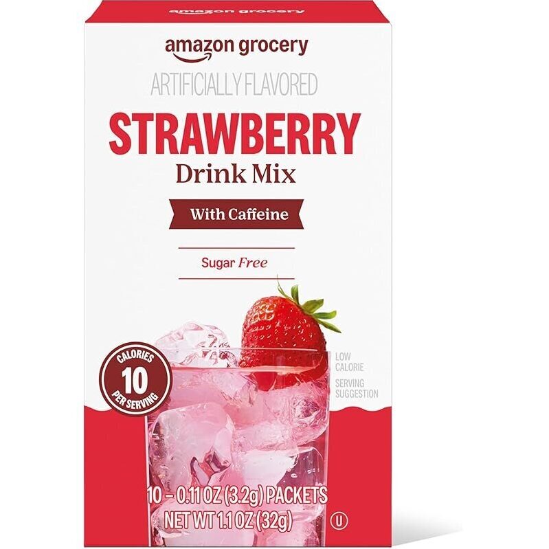 Amazon Grocery Strawberry Drink Mix with Caffeine - 10 Pack