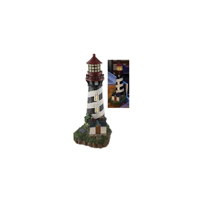 19-Inch Solar Resin Lighthouse - Handpainted, Solar-Powered Decorative Piece
