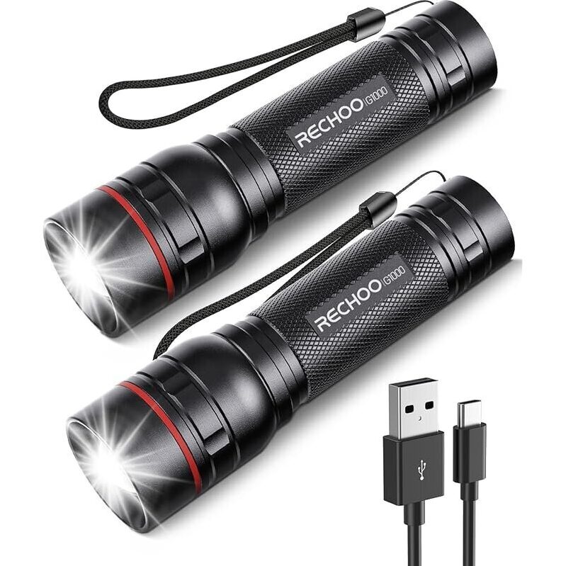 2-Pack RECHOO Rechargeable Flashlights with High Lumens - Perfect for Emergencies