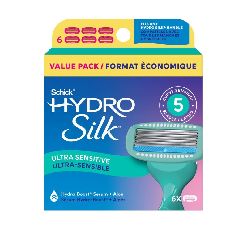 Schick Hydro Silk 5-Blade Sensitive Razor Blade Refills, 6ct