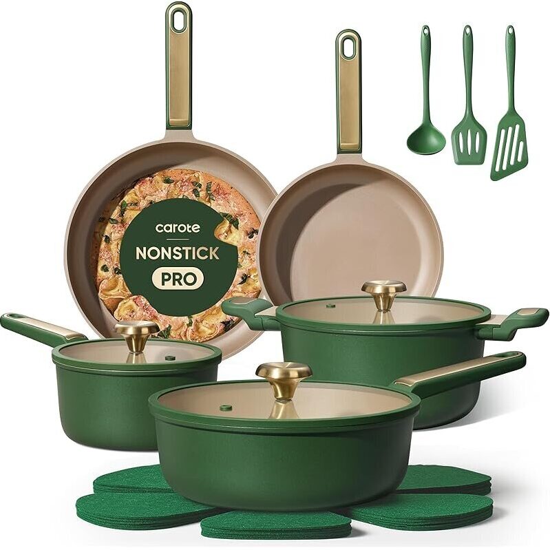 CAROTE Non-Stick 16pcs Cookware Set - Safe & Durable