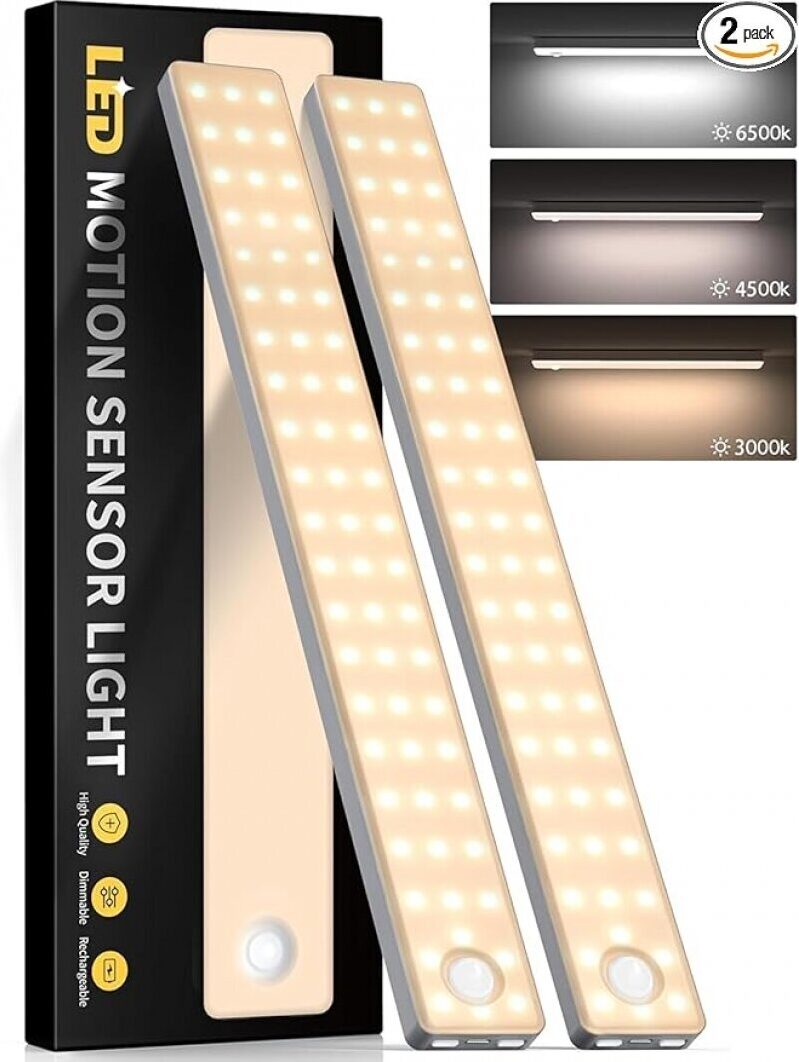 13-Inch Under Cabinet Lighting with Motion Sensor, USB Rechargeable, Dimmable LED Lights (2 Pack)