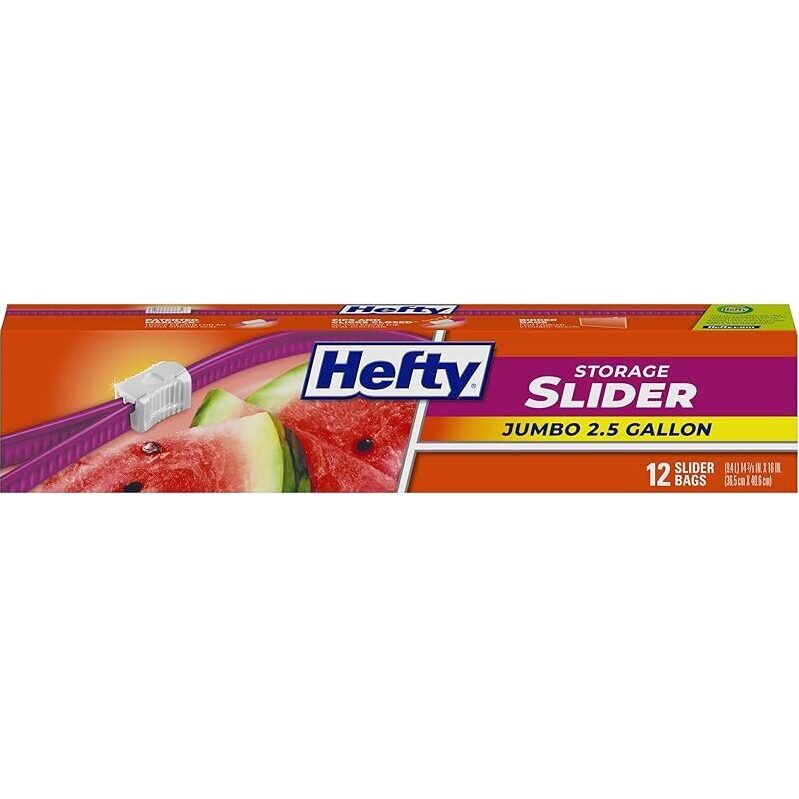 Hefty Jumbo Slider Storage Bags 2.5 Gallon, 12-Count - Reliable and Fresh Food Storage