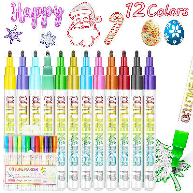 12-Color Double Line Markers - Perfect for Holiday Crafting