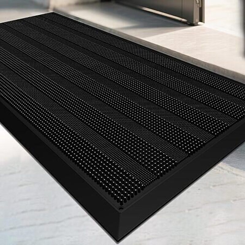 Mibao 17'' x 36'' Non-Slip Rubber Welcome Door Mat - All-Season, Black