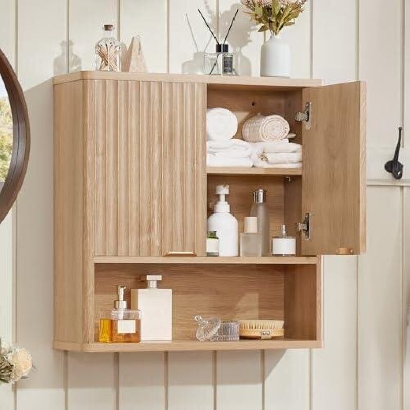 LEYAOYAO Fluted Bathroom Wall Cabinet 50% OFF - Premium Storage Solution
