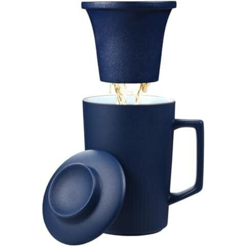 Ceramic Tea Filter Cup with Lid - 15 oz, Full Ceramic Filter, Perfect for Loose Tea