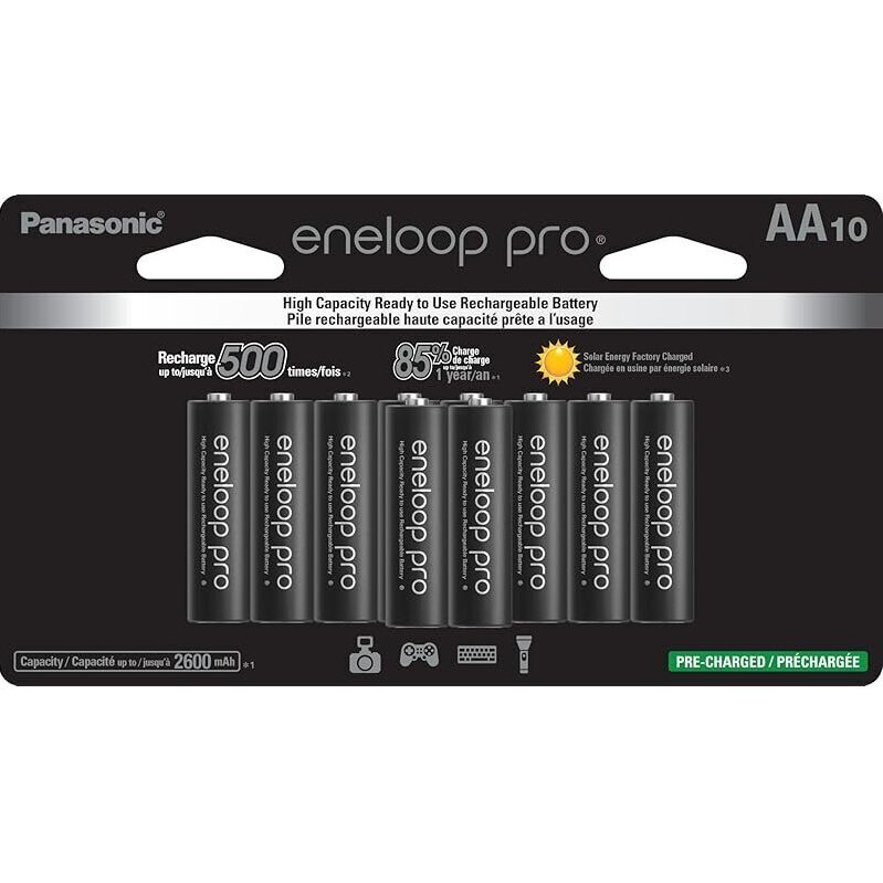 10pk Eneloop Panasonic AA Pre-Charged Batteries - High Capacity & Long-Lasting