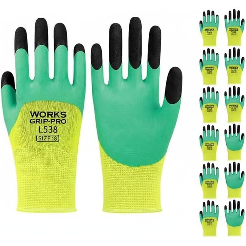 6-Count SIWMER Safety Latex Rubber Coated Work Gloves Size 8