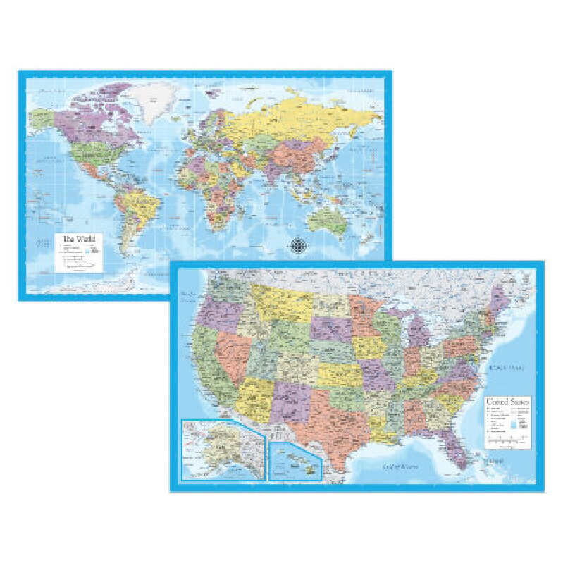 World and USA Maps Poster Set of 2 - Educational and Decorative