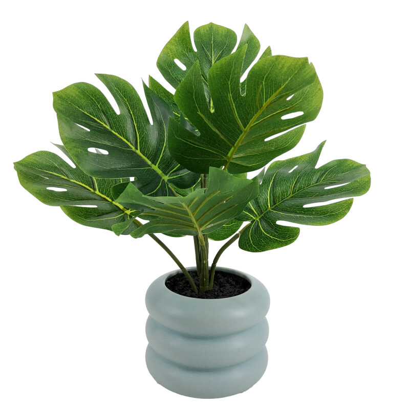 Mainstays 13.5-in Indoor Artificial Monstera with Bubble Vase - Eco-friendly Decor