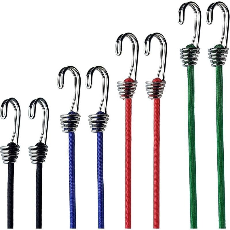 Yelier Bungee Cords with Hooks, 6mm 8-Piece Set - Versatile and Durable