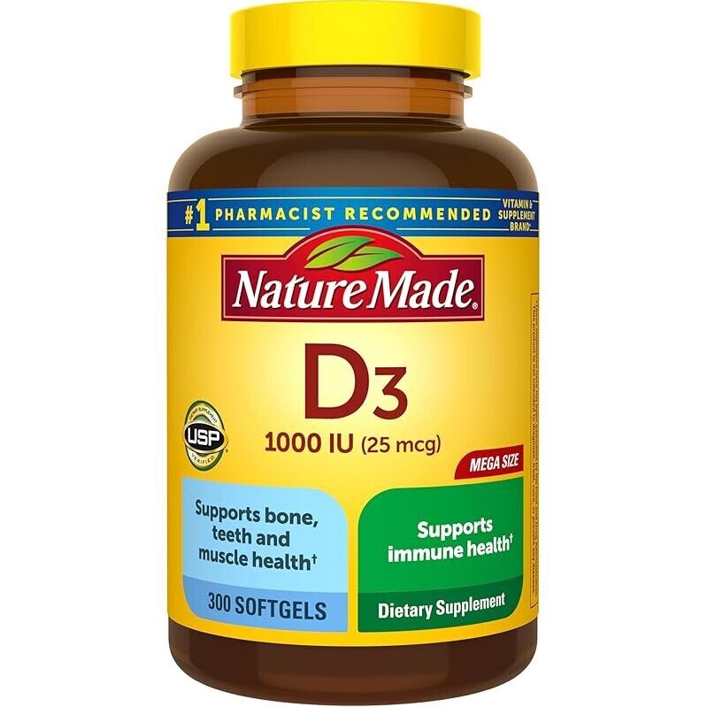 Nature Made Vitamin D3 1000 IU - 300 Count Bottle for Immune and Bone Health