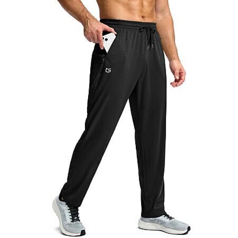 Affordable Men's Lightweight Open-Bottom Sweatpants with 2-Zipper Pockets