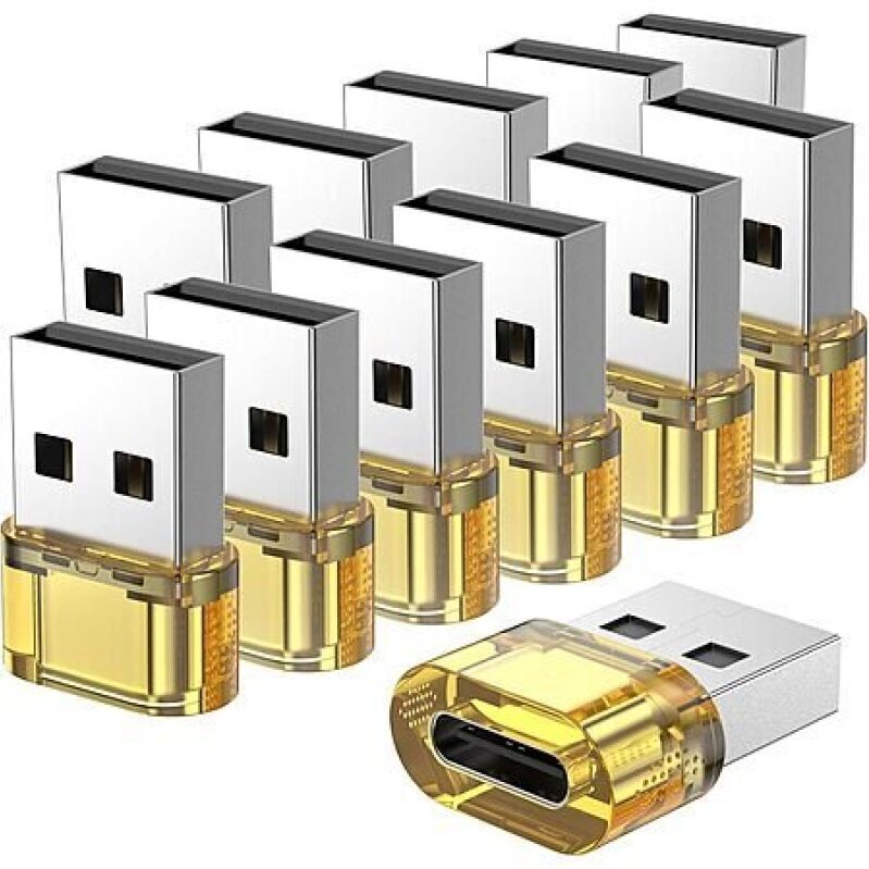 12-Pk USB A Male to USB C Female Adapter - Yellow