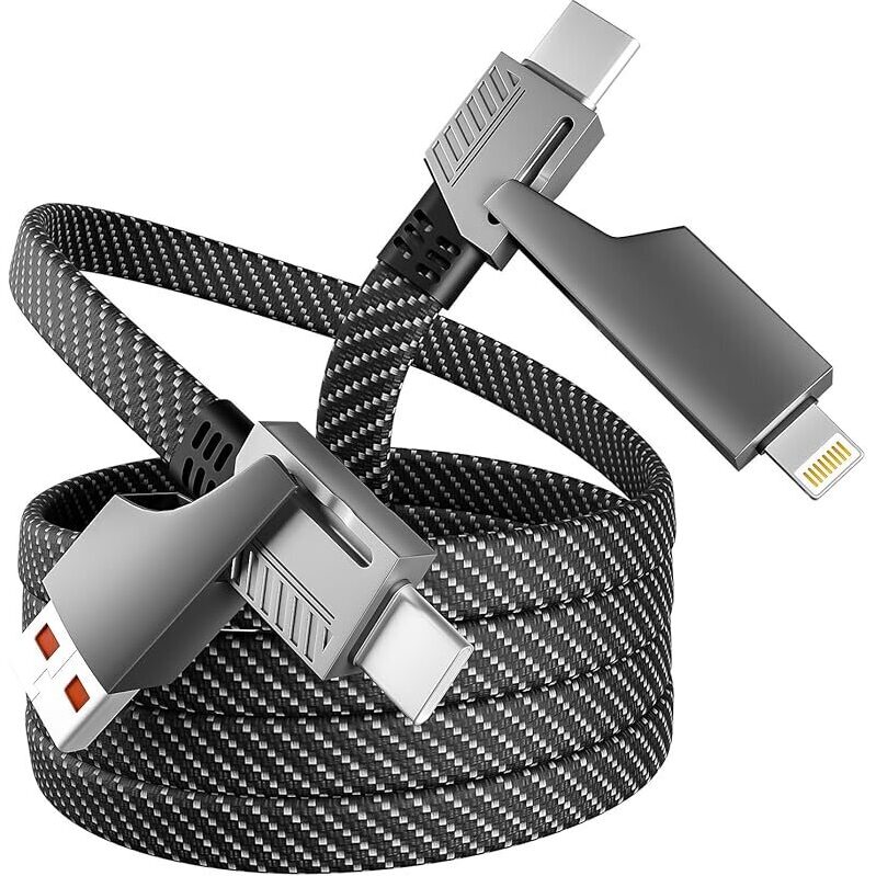 Idison 4ft 4-in-1 Dual USB-C, USB-A, Apple Lightning Cable