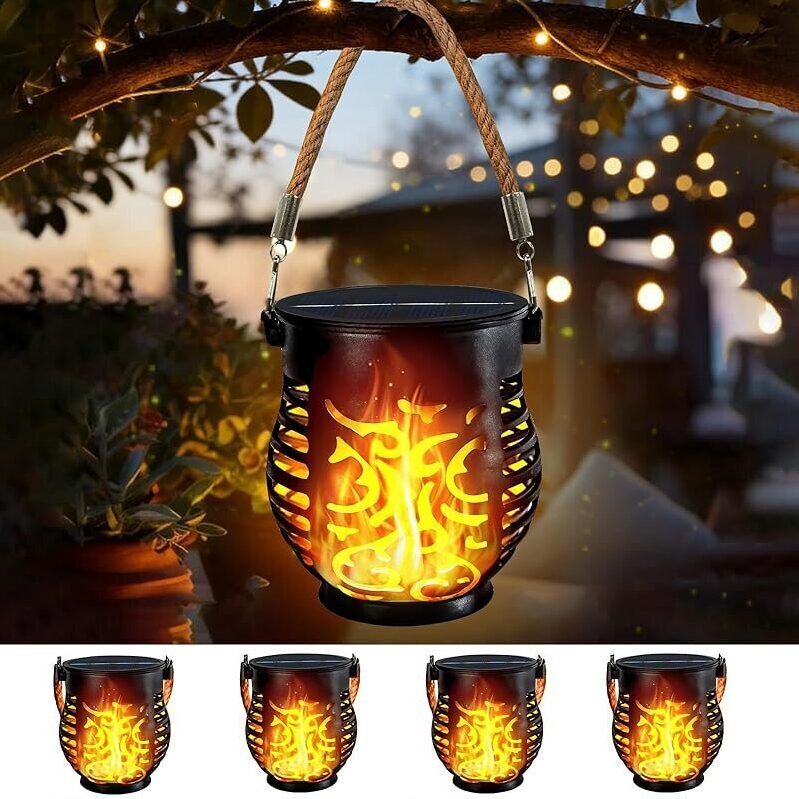 4-Pack Solar Lanterns with Realistic Flickering Flame