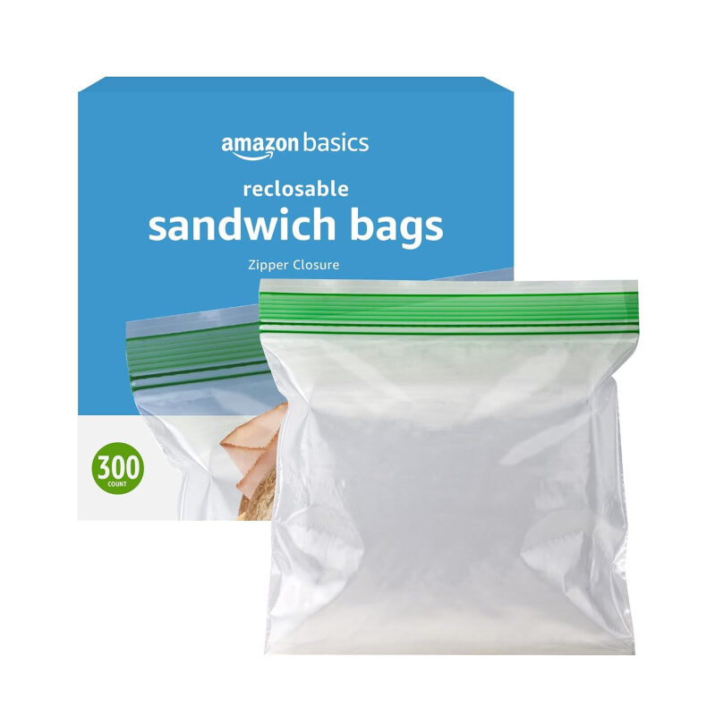 Amazon Basics Double Zipper Sandwich Bags, 300 Count - Prime Eligible
