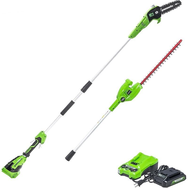 Greenworks 24V 8-in Cordless Polesaw + 20-in Pole Hedge Trimmer Combo