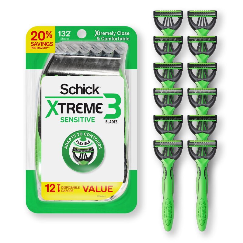 Schick Xtreme 3 Original Sensitive Disposable Razors for Men - 12ct Pack
