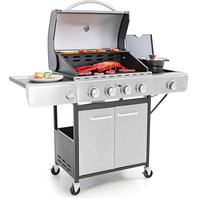 Captiva Designs 4-Burner Propane Gas Grill with Side Burner