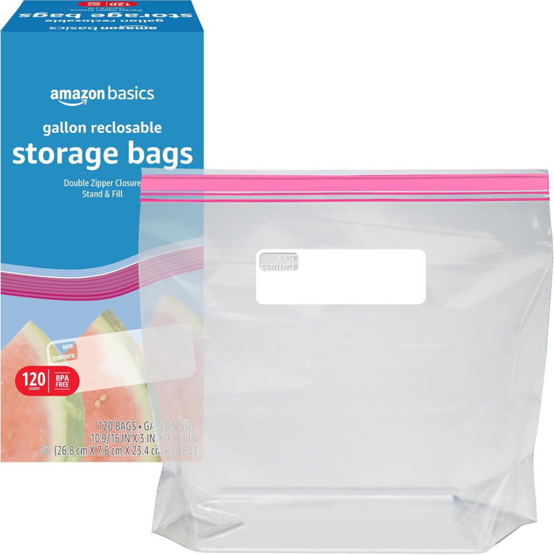 Amazon Basics Double Zipper Resealable Storage Bags - 120 Pack, 1-Gallon
