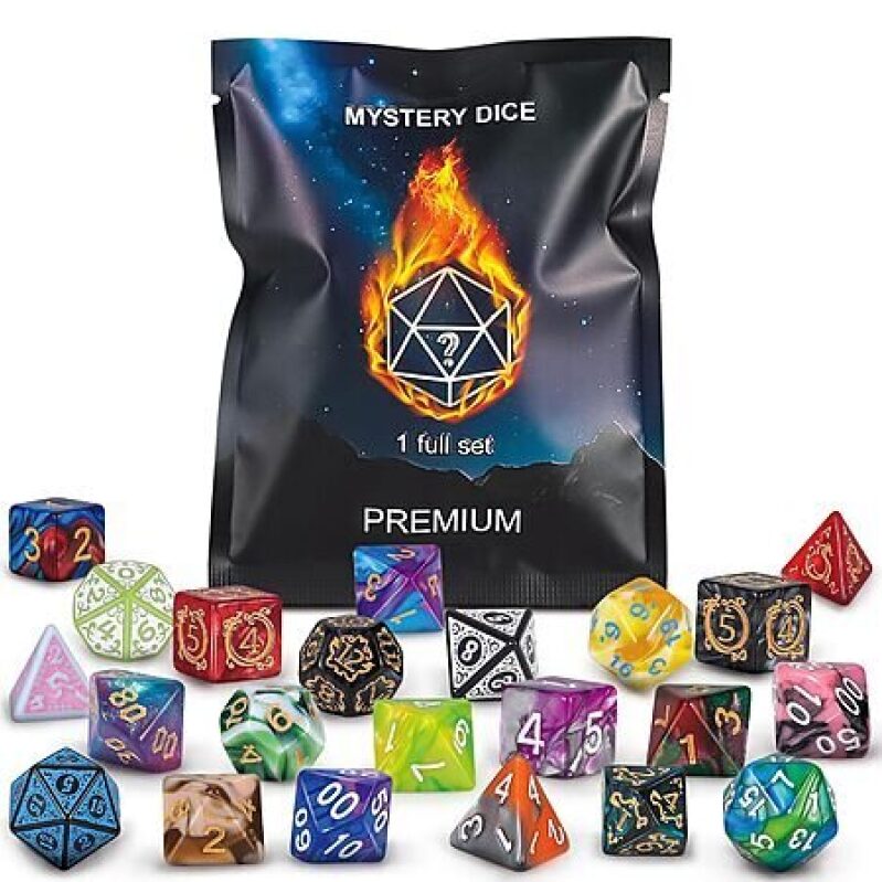 8-Piece QMAY DND Mystery Polyhedral Dice Set for Role Playing Table Games w/ Dice Pouch