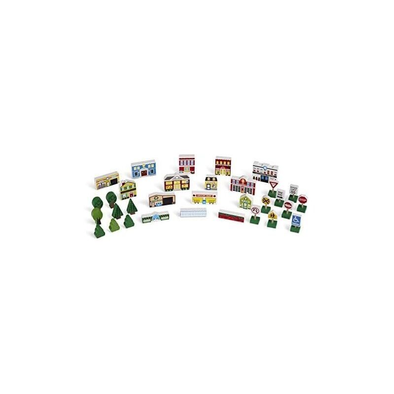 Melissa & Doug Wooden Town Play Set with Storage Tray - 32pcs