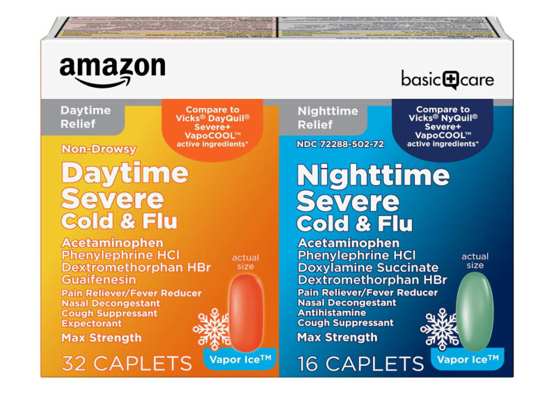 Amazon Basic Care Vapor Ice Cold & Flu Relief - Day & Night Pack