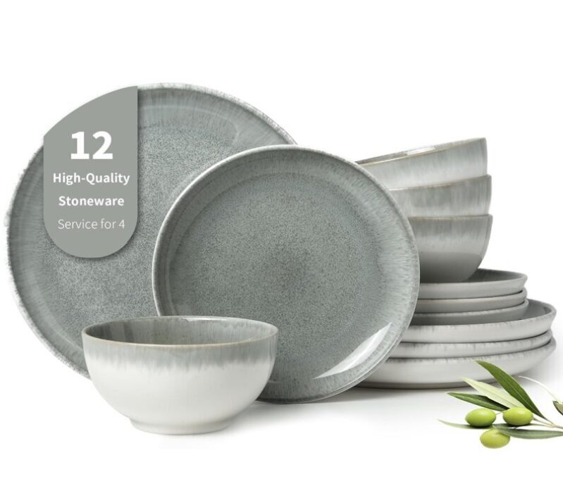 Pokini Gradient Green Stoneware Dinnerware Set - 12 Pieces for 4 People