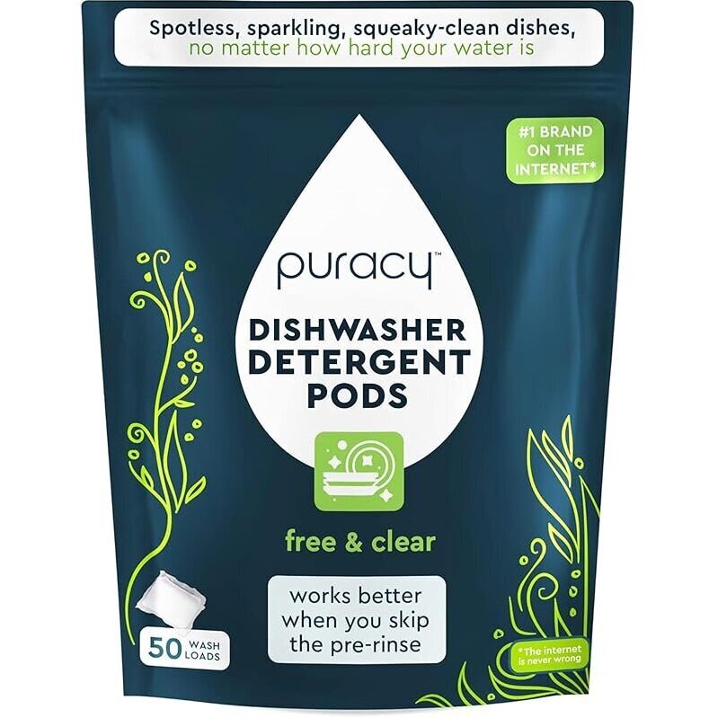 Puracy Dishwasher Pods Free & Clear - 50 Count