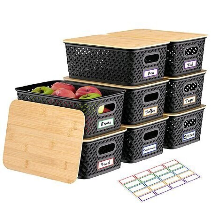 8-Pack Stackable Plastic Storage Bins with Bamboo Lids - Save 50% & Free Shipping