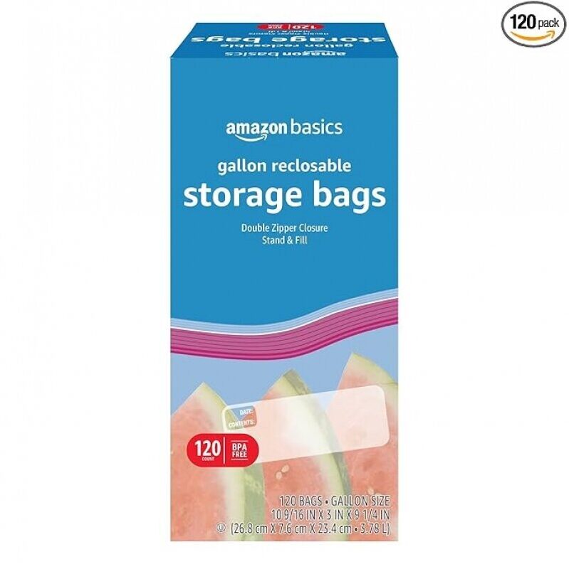 Amazon Basics Reclosable Gallon Food Storage Bags - 120 Count