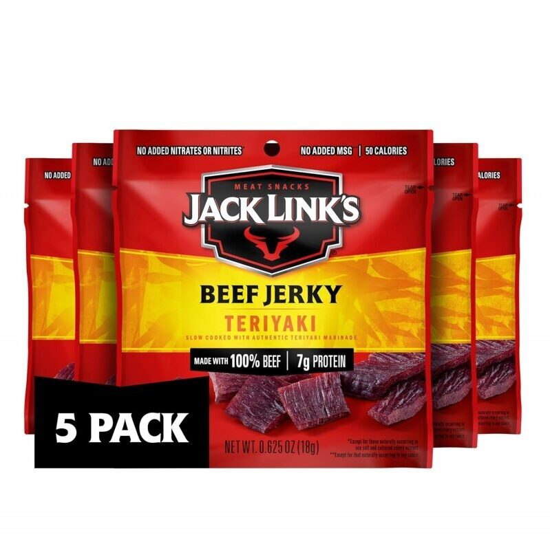 Jack Link's Teriyaki Beef Jerky Multipack - 5 Pack of Protein Snacks