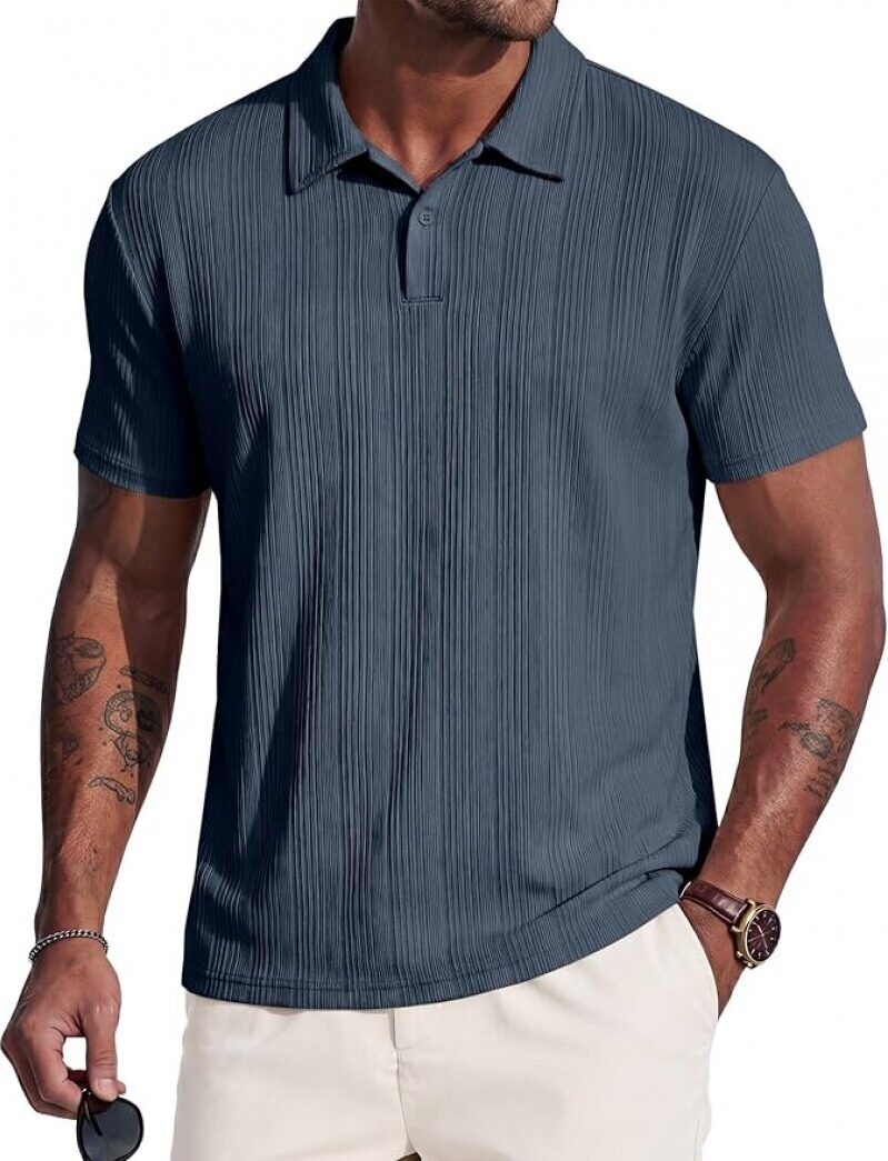 JMIERR Men's Casual Knit Polo Shirts - Stretchy Old Money Textured Short Sleeve Dress Golf Shirts