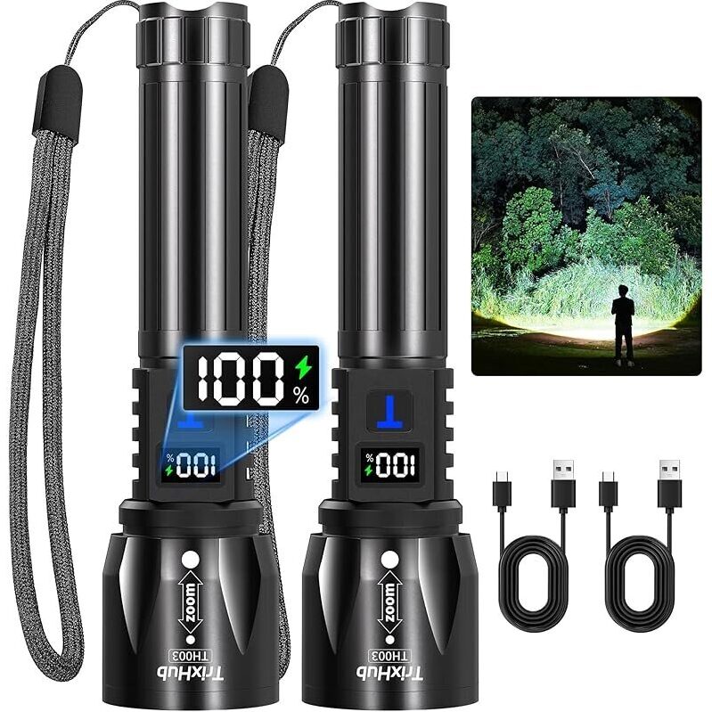TrixHub 2-Pack 5Mode Rechargeable Flashlights with LCD Digital Display