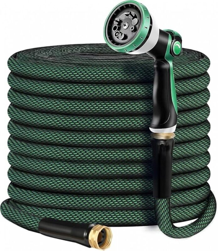 Heavy Duty 100 FT Garden Hose with Aluminum Fittings - All-Weather, Ultra-Lightweight, and Flexible for Outdoor Watering and Cleaning